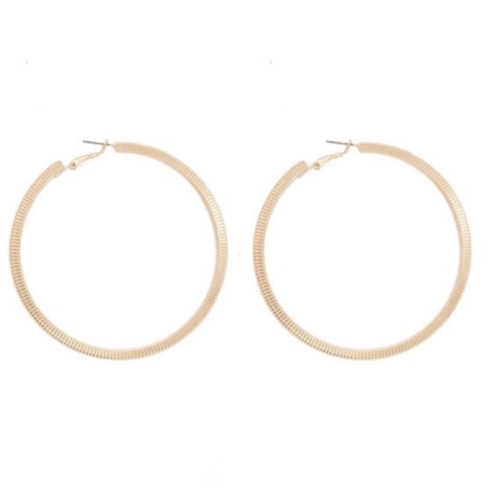New Women's Etched Hoop Earrings Gold